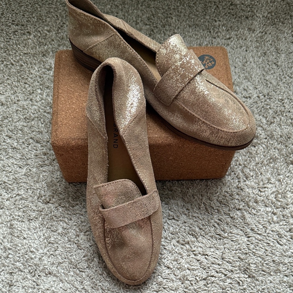 Lucky Brand Womens Chennie Loafer Flat Shoes Metallic Gold Leather